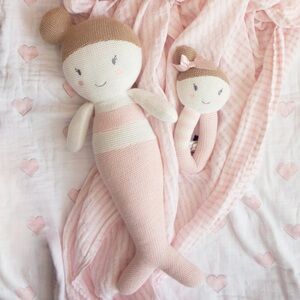 Adorable Pink Knit Mermaid Plush Set
